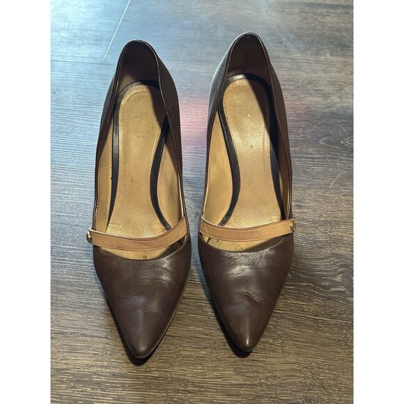 LOUIS VUITTON Brown Patent Leather Pointy Heels LV Mary Janes Pumps 90s 00s Y2k - Picture 1 of 14